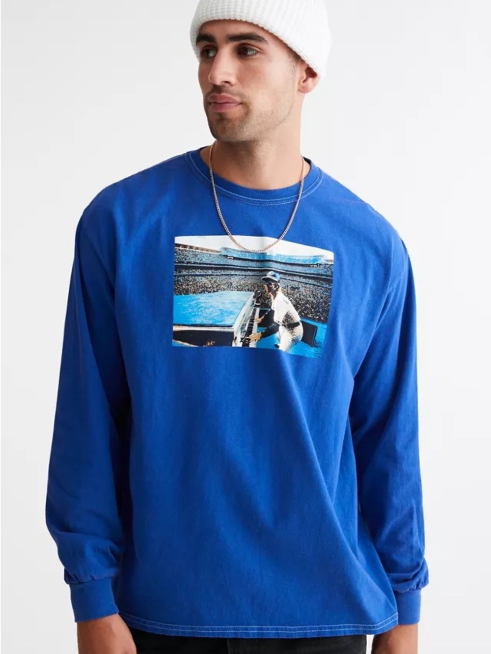 Men’s XL Elton John Urban Outfitters Graphic long Sleeve T-shirt- royal blue
